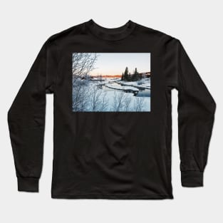 Winter in Norway - Beautiful White River Landscape in Early Morning Long Sleeve T-Shirt